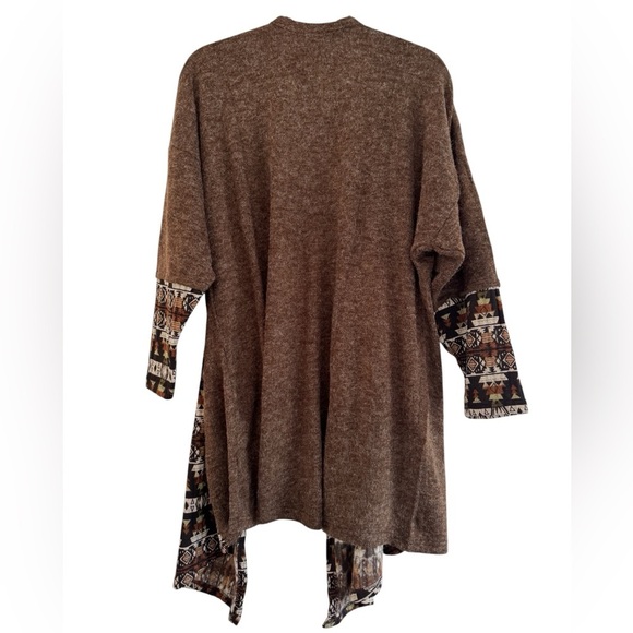 Yak & Yeti Brown Knit Tribal Draped Open Front Cardigan Size Small/Medium - Picture 4 of 5